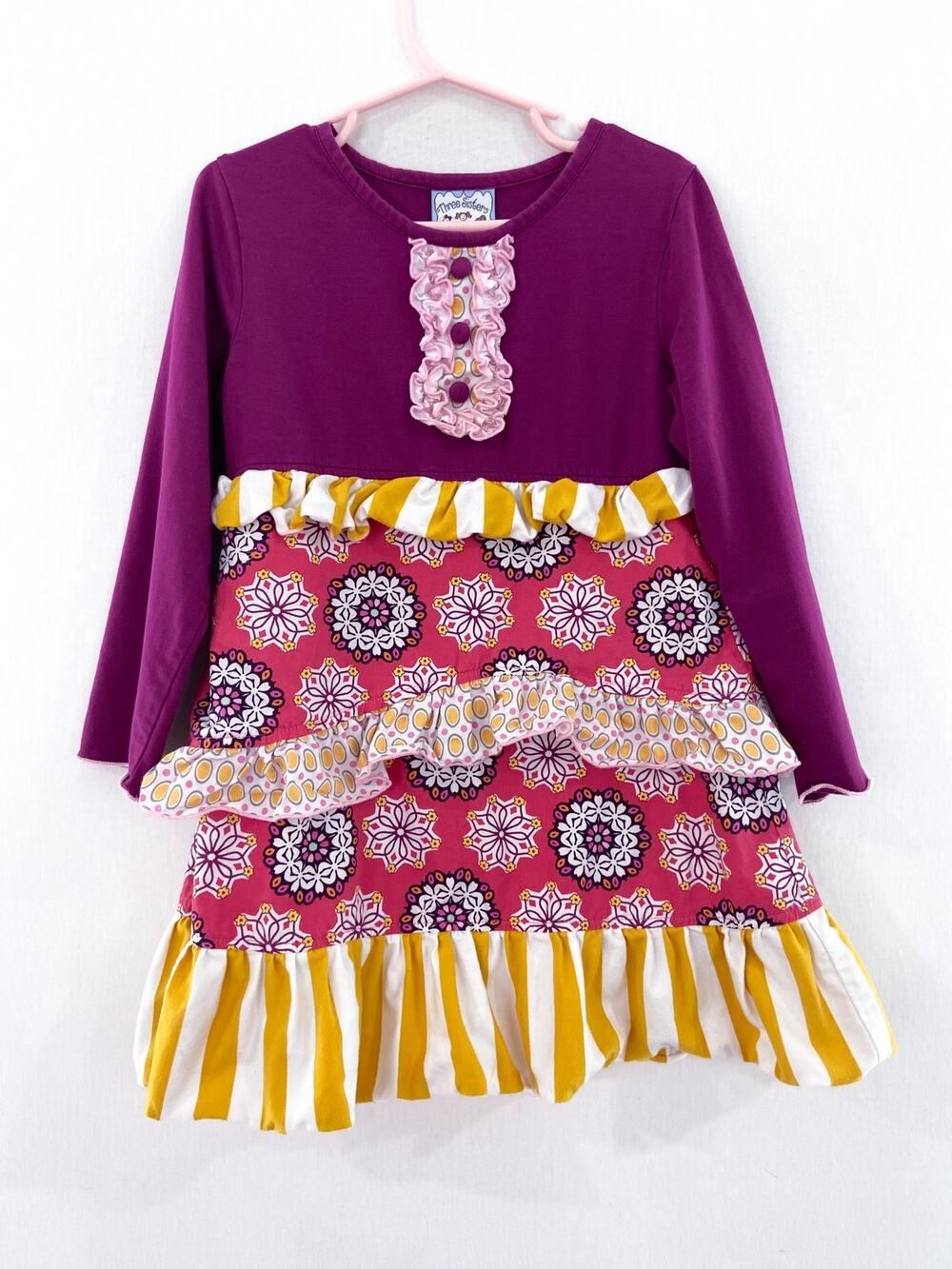 Three Sisters Girls size 4 Tiered Long Sleeve Dress Floral Ruffles Fall Winter